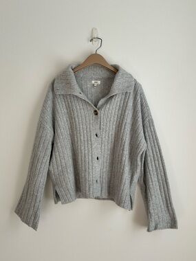 Aerie Gray Ribbed Cardigan Sweater | Collared Button Front | Cozy Knit | Size S